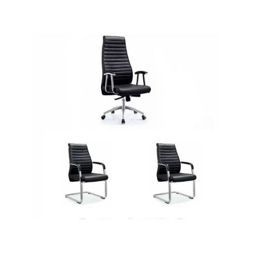 Black Executive Swivel & 2 Visitor Chair-909A & B