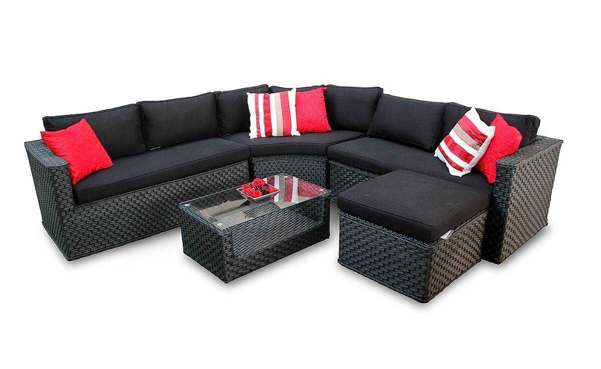 Brantwood Black Rattan Corner Sofa Round 5 Piece Modular Set
