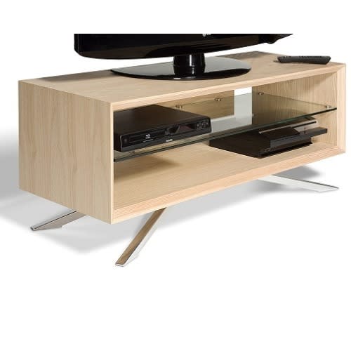 Clear Glass Chrome Entertainment Center/TV Stand - Beige