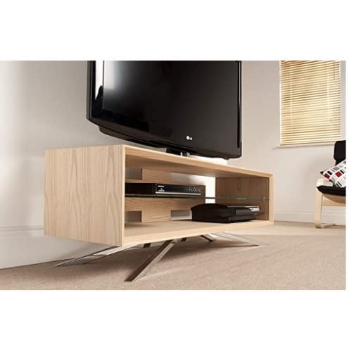 Clear Glass Chrome Entertainment Center/TV Stand - Beige