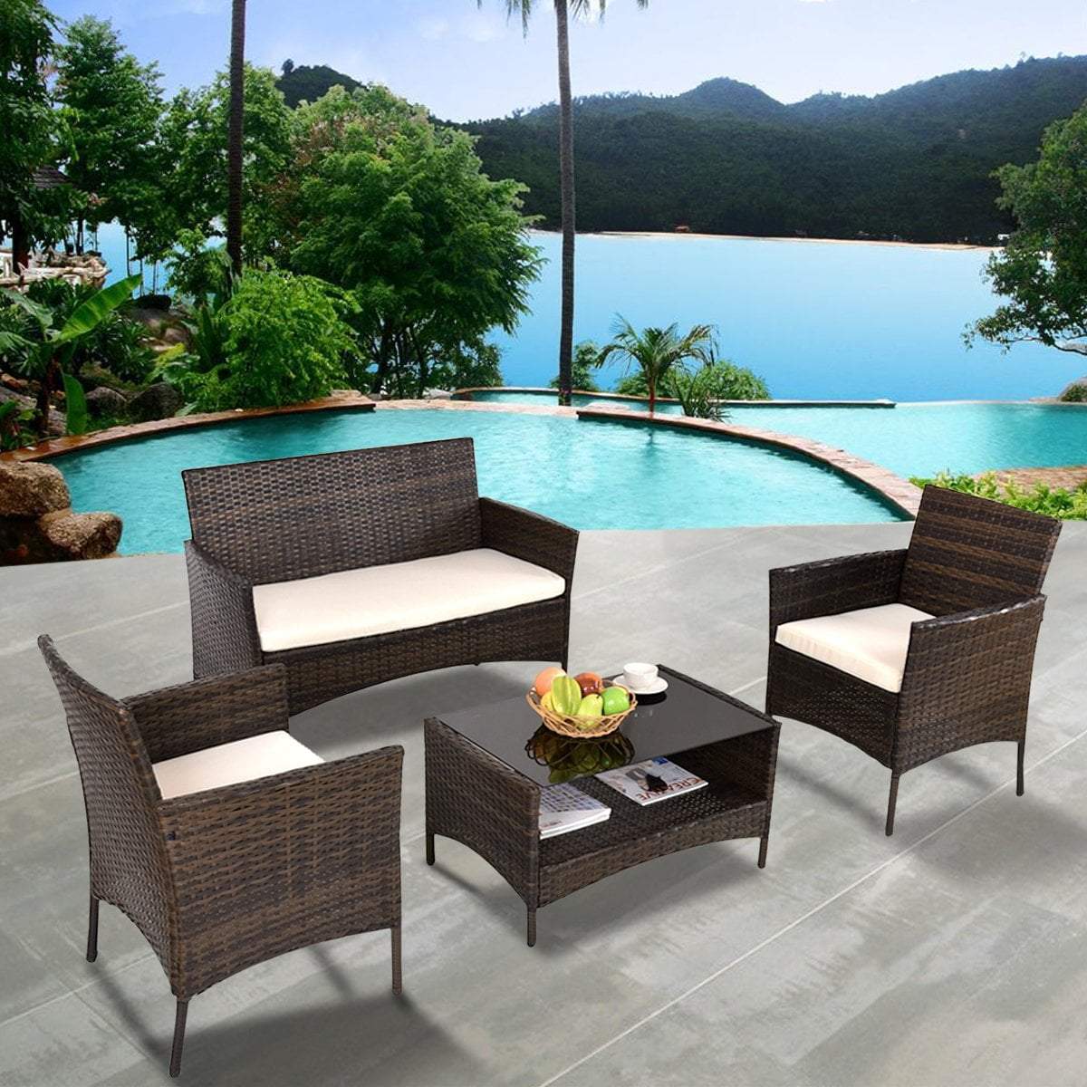 Costway 4 PCS Ita gbangba Patio Rattan Furniture Ṣeto