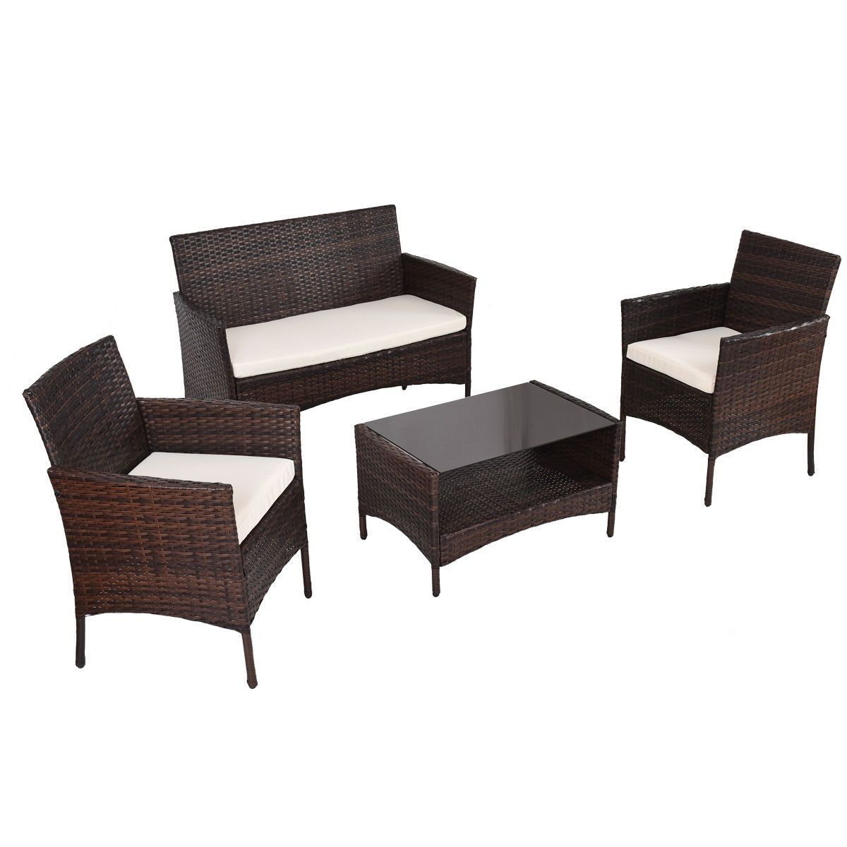 Costway 4 PCS Ita gbangba Patio Rattan Furniture Ṣeto