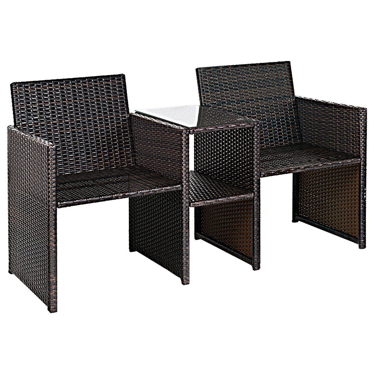 Costway faranda Rattan Loveseat Table ijoko Ṣeto