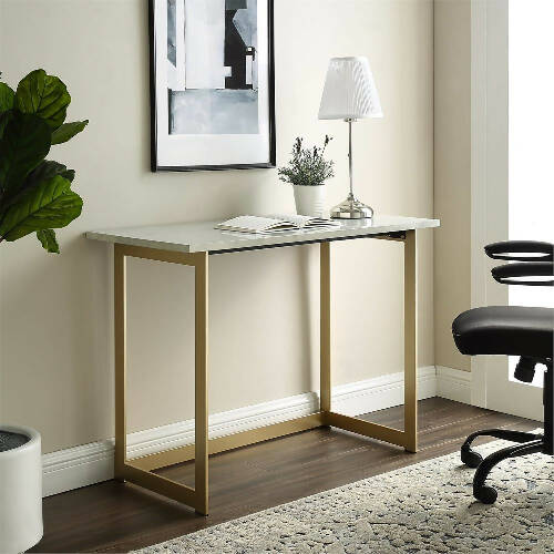 Walker Edison Modern Faux Marble Computer Desk - White Marble & Gold - 42 Inch Home Office Garden online marketplace
