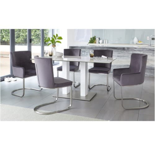 Danetti - Velvet And Brushed Steel Cantilever Dining Armchair - Dark Grey
