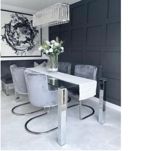 Danetti - Velvet And Brushed Steel Cantilever Dining Armchair - Dark Grey