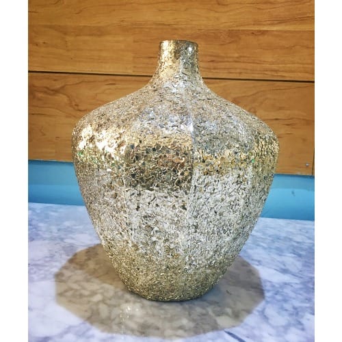 Decorshore Fired Gold Vase With Striped Crackled Glass Mosaic