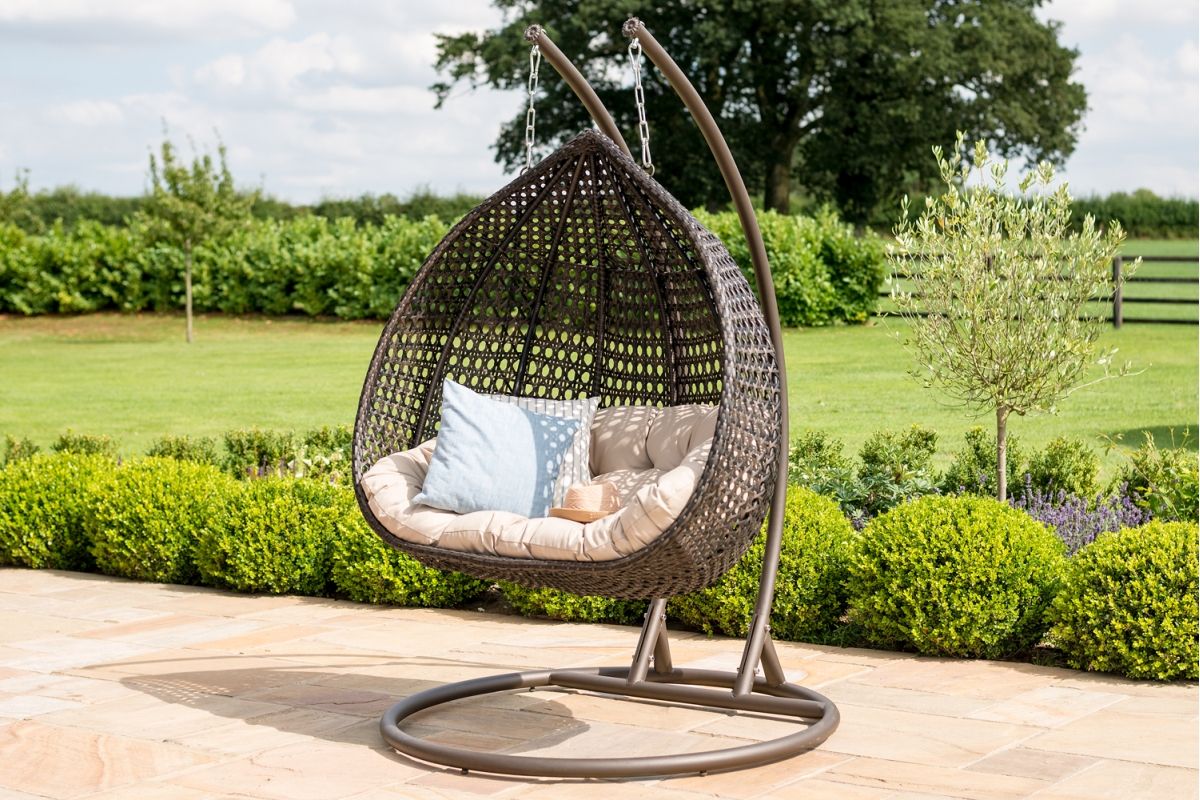 Double Basket Rattan Swing Chair Patio