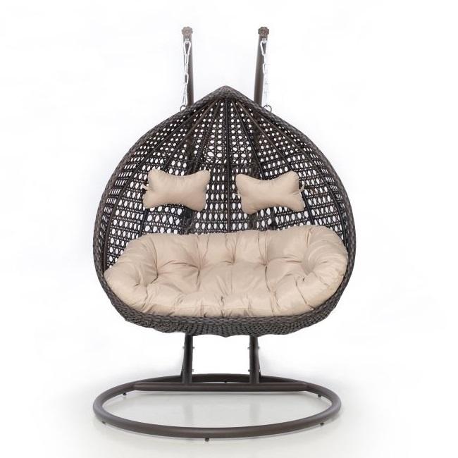 Double Basket Rattan Swing Chair Patio