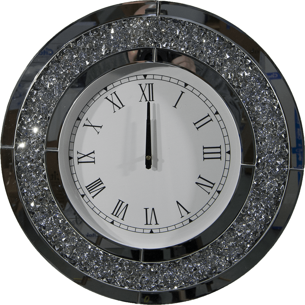 Linsan Diamond Crush Circular Mirrored Wall Clock - Silver HOG-Home Office Garden online marketplace.