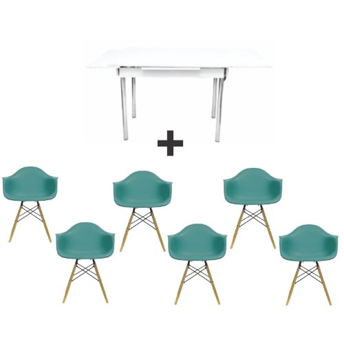Esrum Extendable Dining Table With 6 Eames Chair -Green