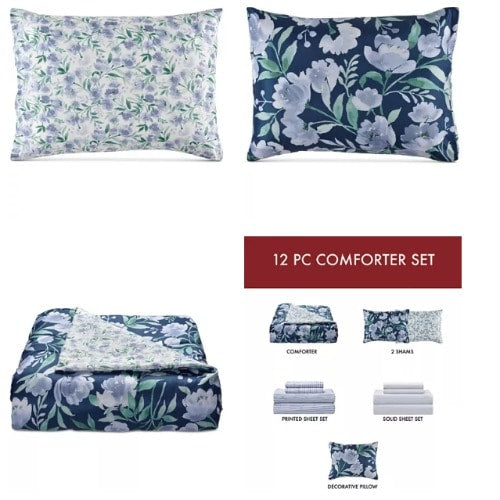 FiDEL Calking Bella Blue 12-piece Reversible King Comforter Set