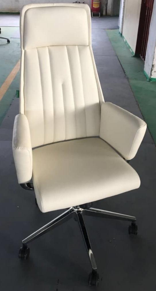 High Back White Leather Executive Swivel Office Chair with Arms-010B