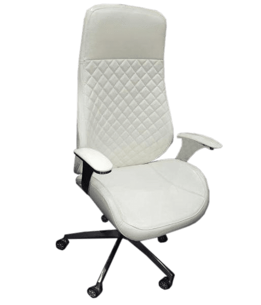 High Back White Leather Executive Swivel Office Chair with Arms
