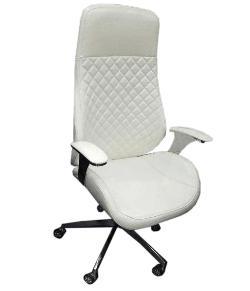 Ga Back White Alawọ Alase Swivel Office Alaga pẹlu Arms