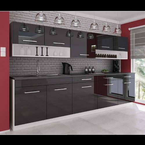 High Gloss kitchen cabinets Complete 7 units MODERN 250cm.Plinth,Handles