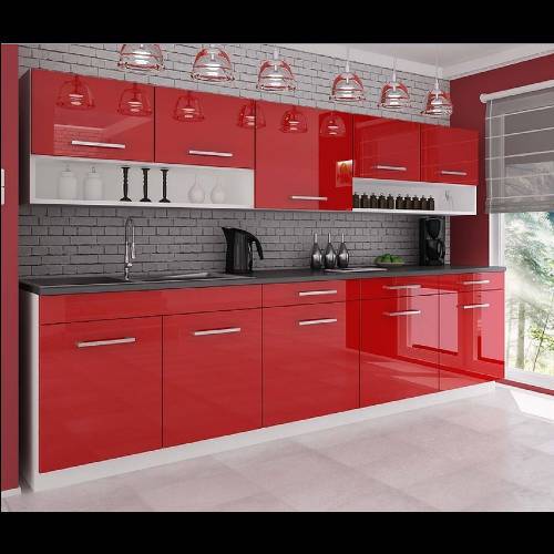 High Gloss Red kitchen cabinets Complete 7 units MODERN 250cm.Plinth,Handles