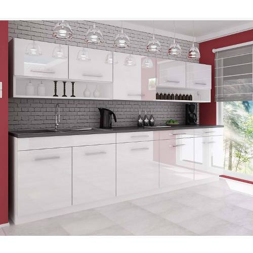 High Gloss White kitchen cabinets Complete 7 units MODERN 250cm.Plinth,Handles