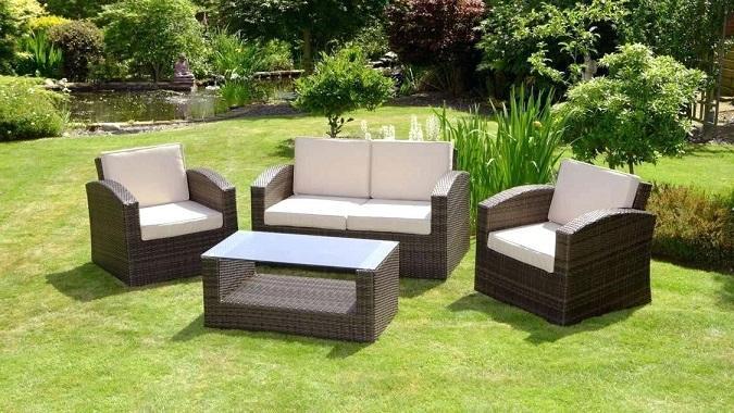 Homall 4 Awọn nkan ita gbangba Patio Rattan Alaga Wicker Ṣeto