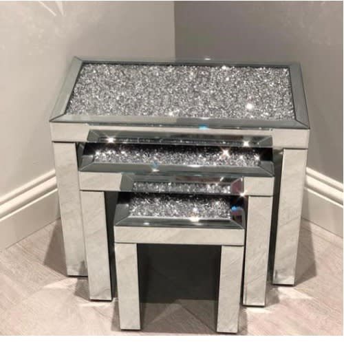 HOS Diamond Crush Nest Of 3 Mirrored Side Tables