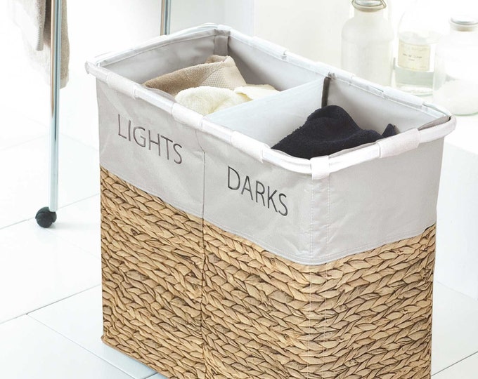 Wicker Print Lights ati Dudu ifọṣọ Hamper Awọn aṣọ ipamọ Bin Awọn iyẹwu meji