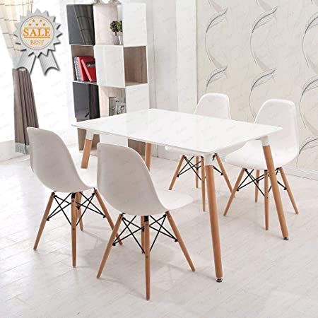 KOSY KOALA White Wood Style rectangular wooden Dining Table and 4 Chairs Set