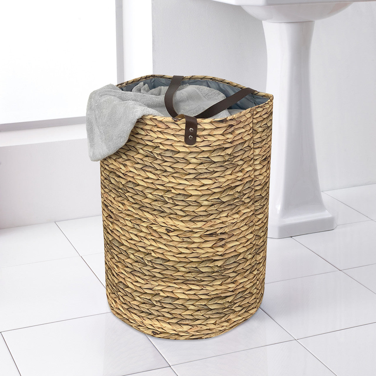 Hyacinth Design Folding Laundry Bag with Leather Handles. Home Office Garden | HOG-HomeOfficeGarden | online marketplace