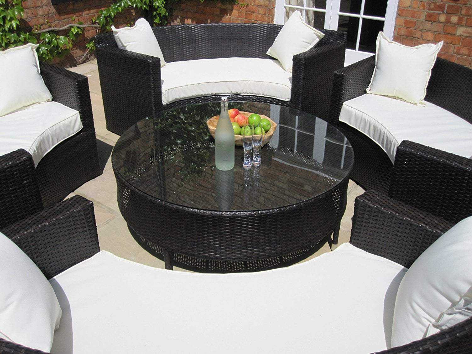 Lauren Luxury Rattan Garden Furniture Circular Sofa and Coffee Table Set