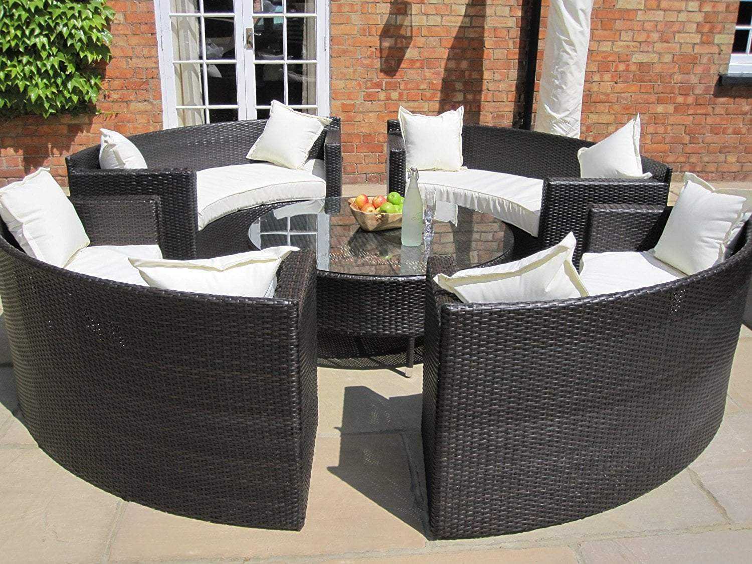 Lauren Igbadun Rattan Garden Furniture Iyipo aga ati kofi tabili Ṣeto