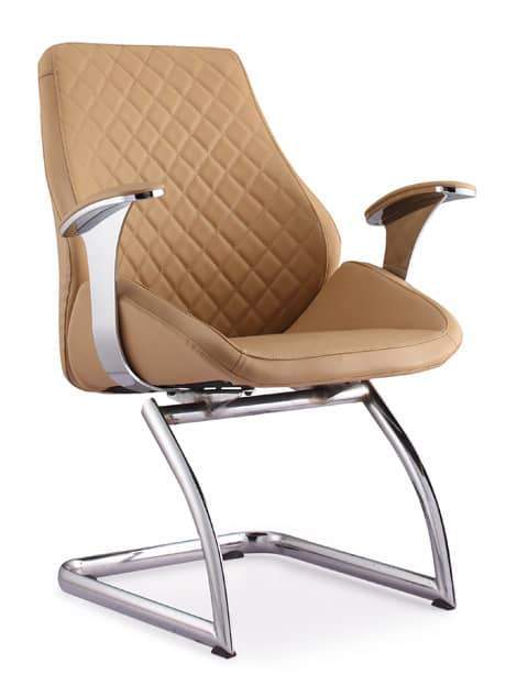 Low Back Brown Leather Executive Visitor Office Chair with Arms