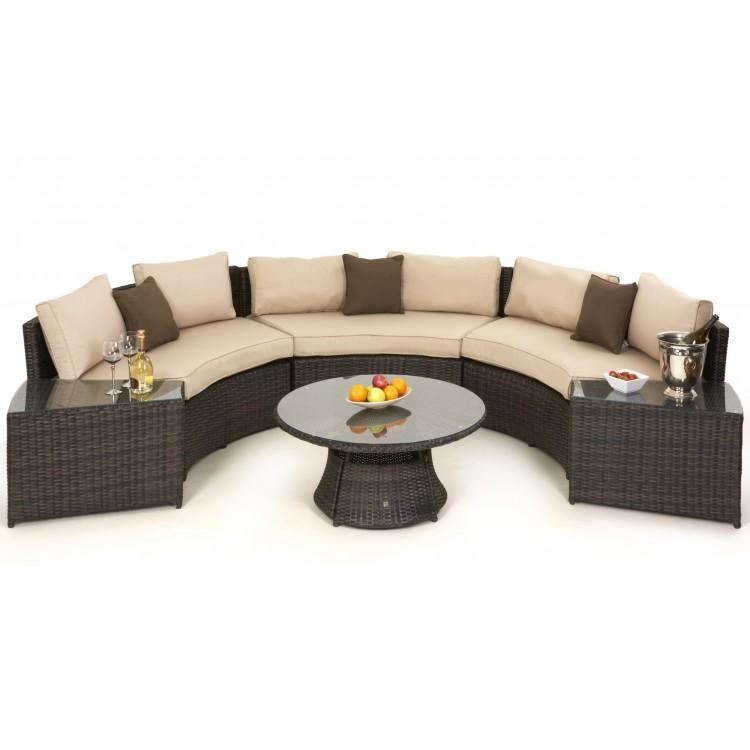 Iruniloju Rattan Garden Furniture Brown Idaji Moon aga Ṣeto