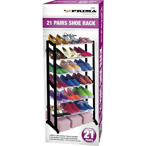 Prima 21 Pair Stackable Shoe Rack - Black