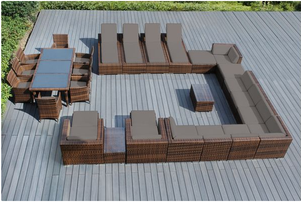 Outdoor Patio Wicker/Rattan Furniture 29-Piece Seating, Dining and Chaise Lounge Set