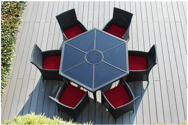 Outdoor Patio Wicker/Rattan Furniture Dining Set with 6 Chairs - Hexagon/Round Dining Table