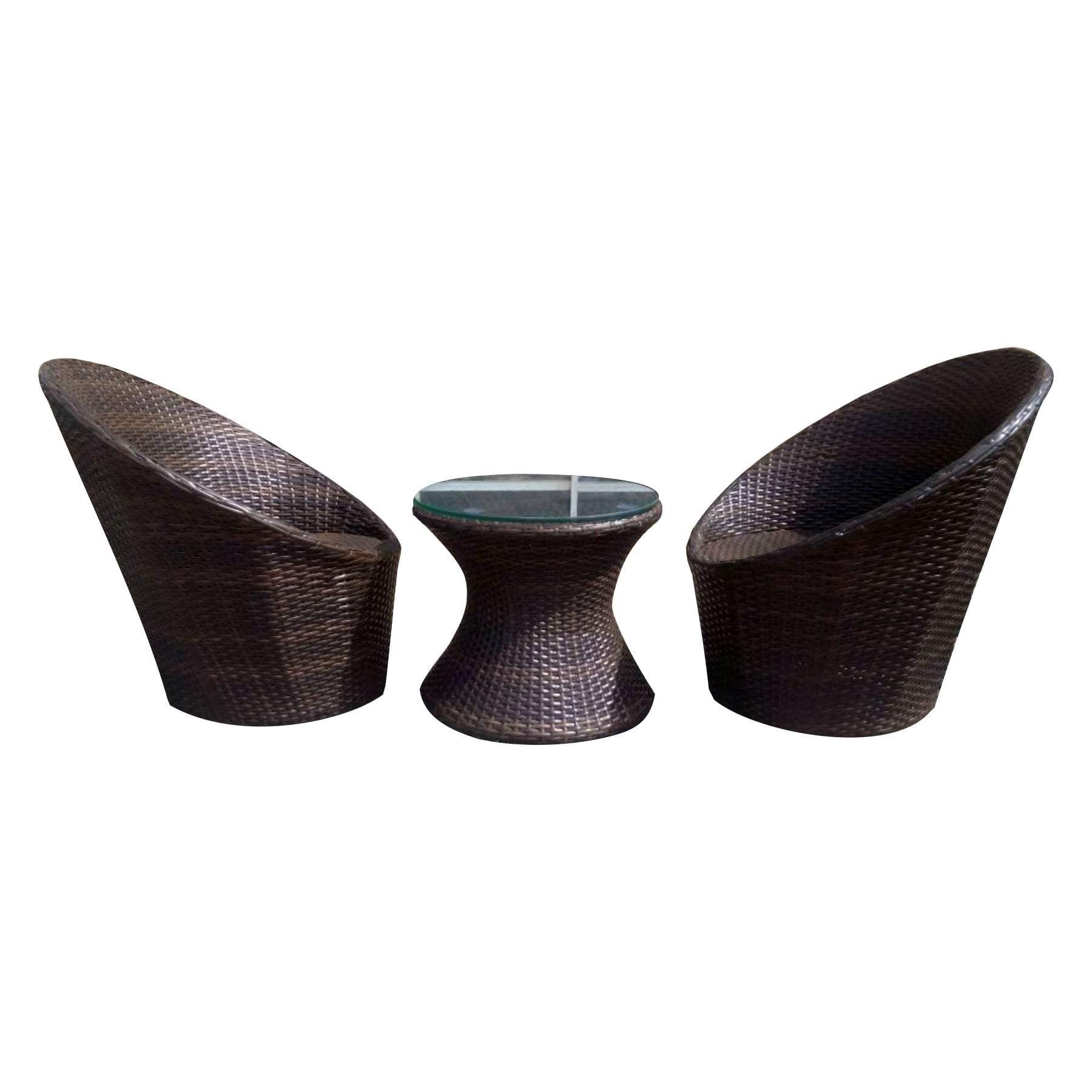 Oval 3-Piece Outdoor Rattan Patio Chair Set