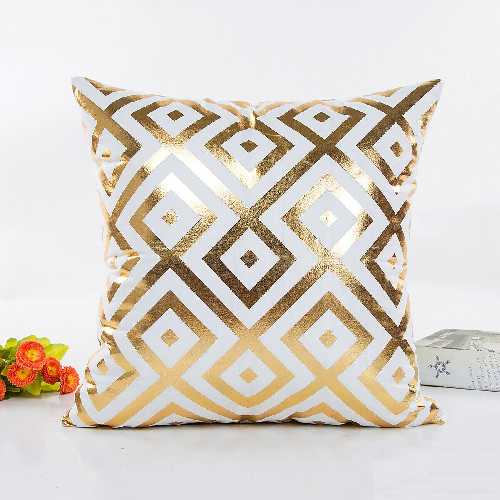 Trendy Soft Cushion Pillow with White and Gold Pattern Design