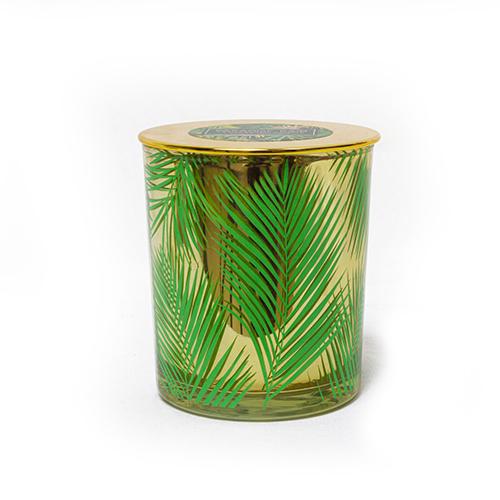 Paradise Rain Fragranced Candle in Green Leaf Design Glass