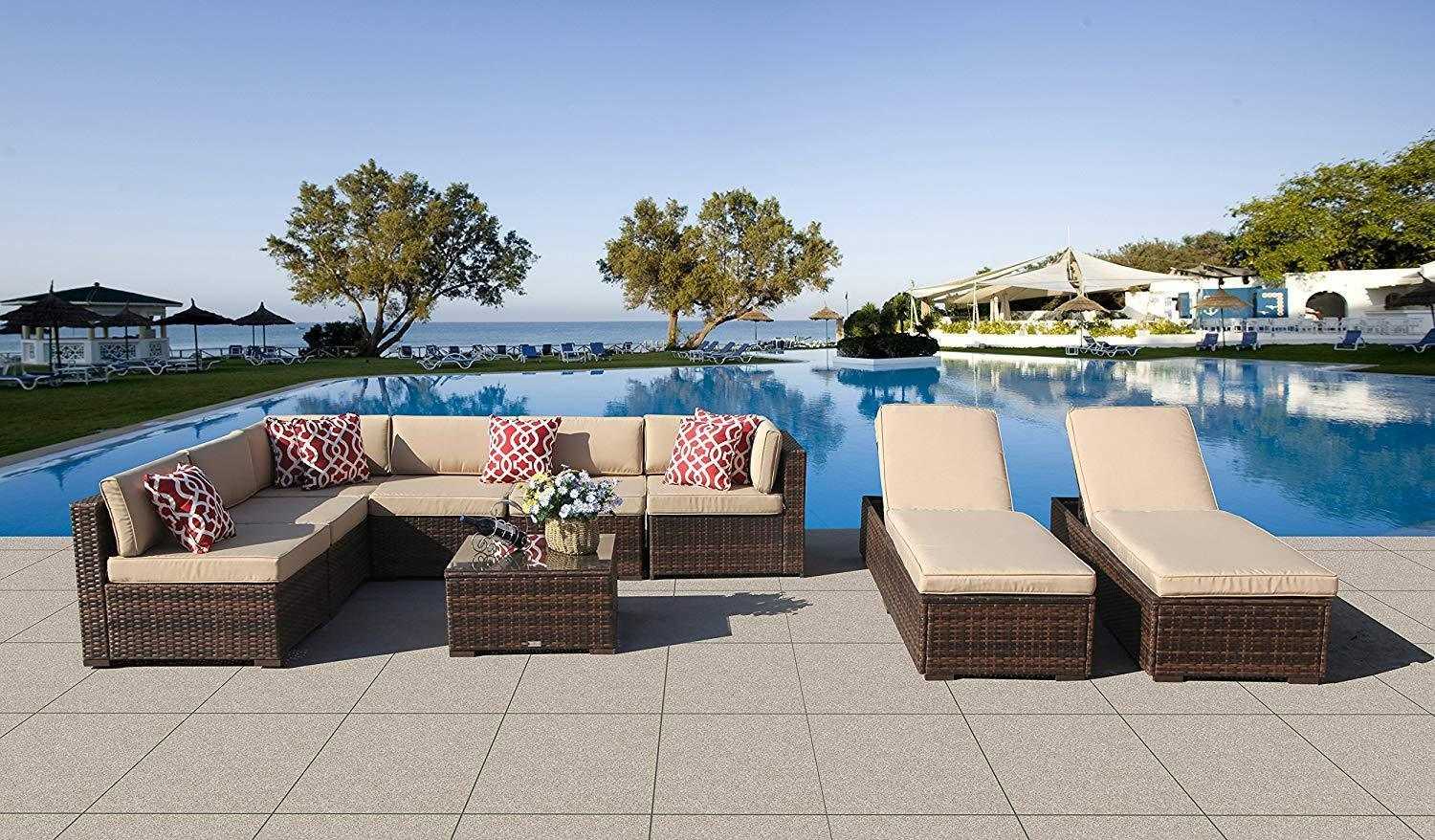 PATIOROMA Ita gbangba Rattan Eto Sofa Apakan (Eto Nkan 9)