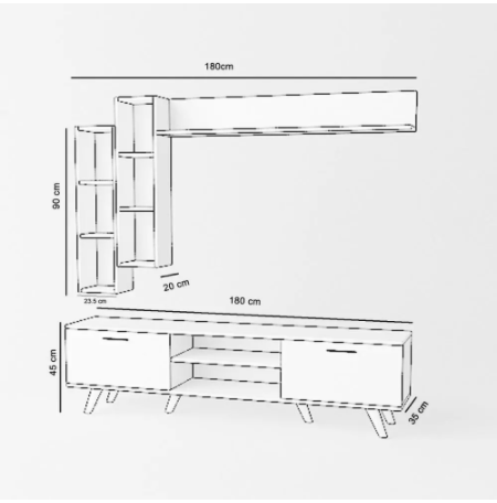 Retro TV Stand with Hanging shelf Home Office Garden | HOG-HomeOfficeGarden | online marketplace
