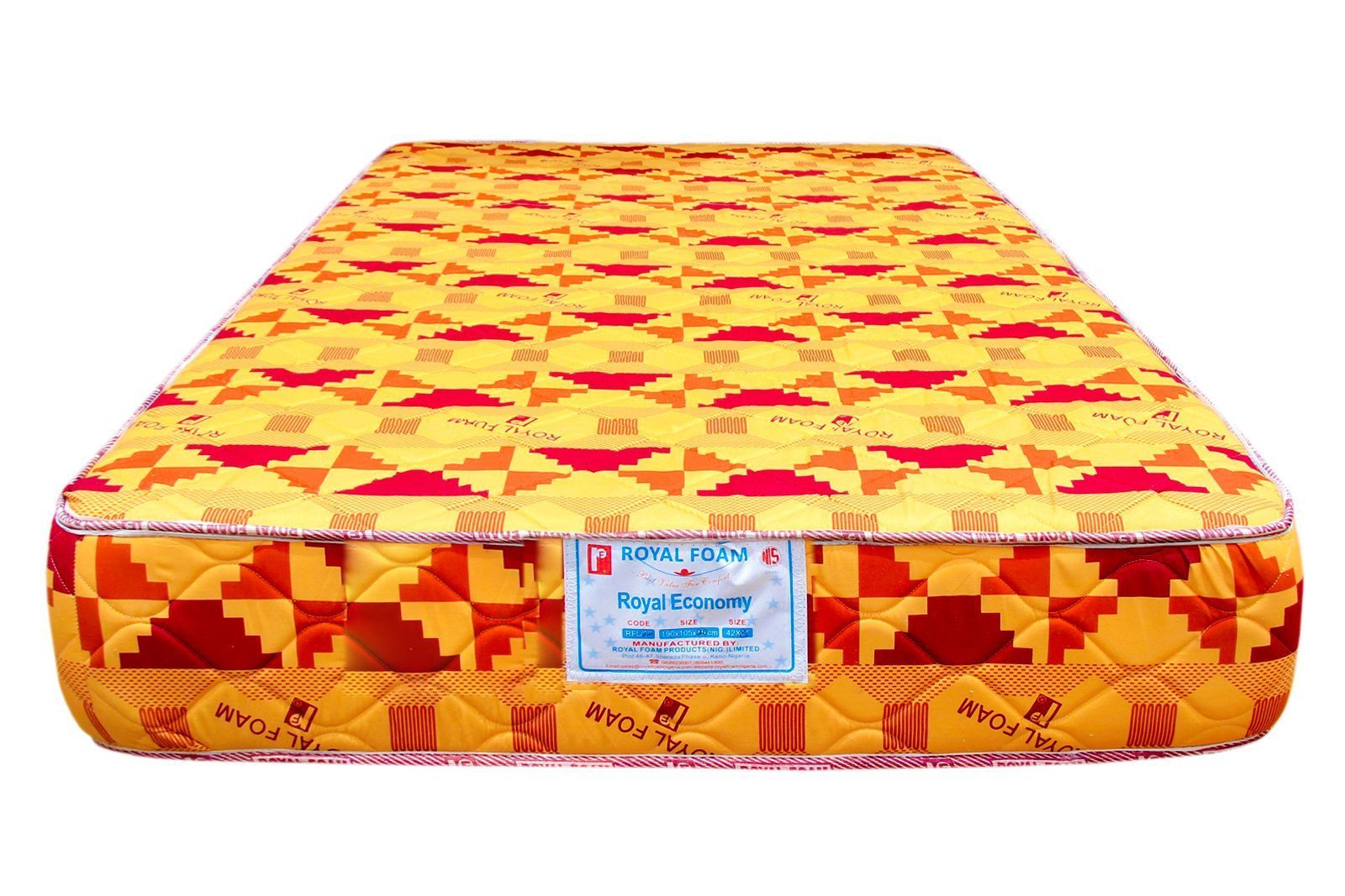 Royal Economy-Poly Cotton Fabric - Fully Quilted Mattress  [75 x 54 x 8"] [6ft x 4.4ft x 8inches](Lagos Only)