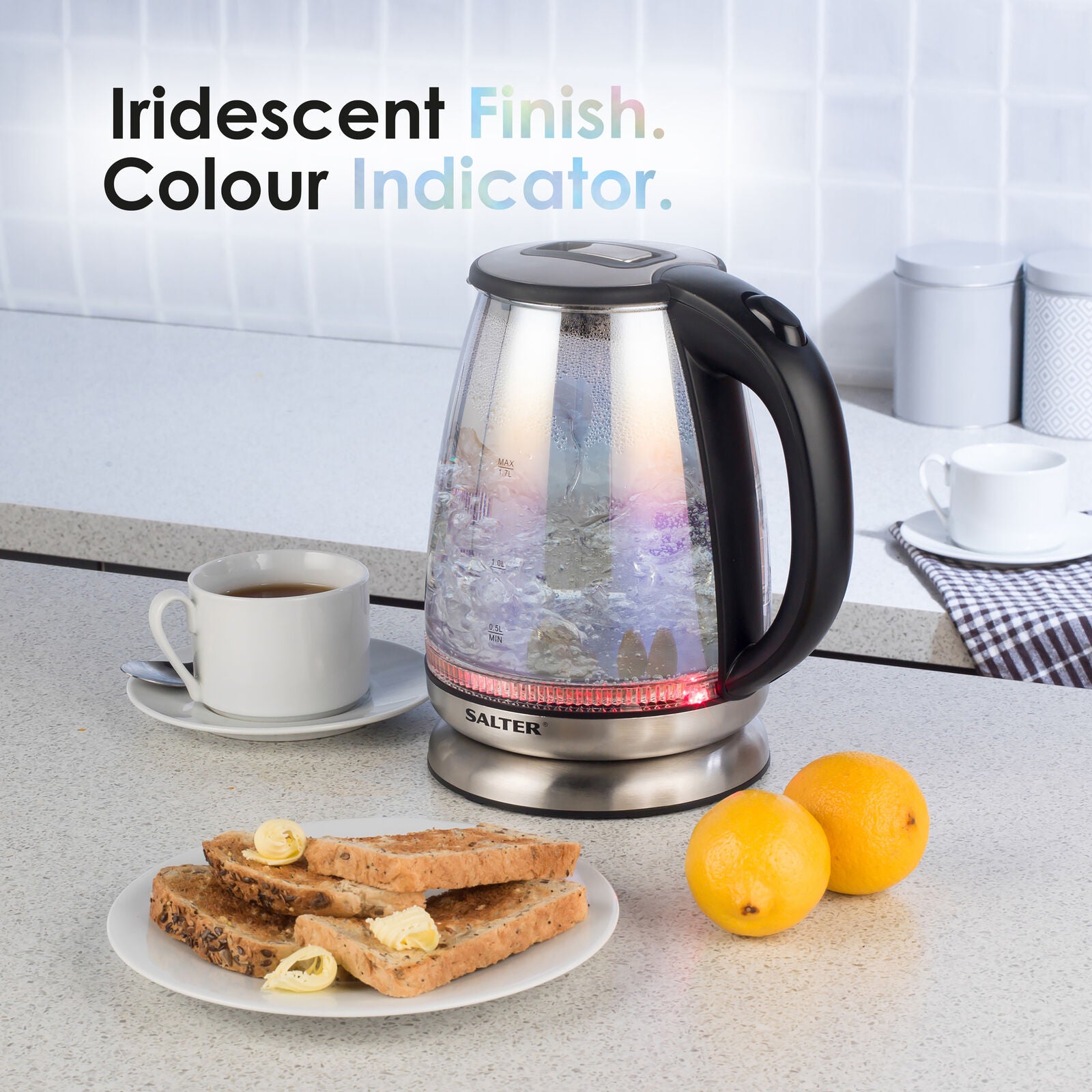 Salter Iridescent Glass Kettle With Blue To Red Dual Illumination - 1.7 Litre Home Office Garden | HOG-HomeOfficeGarden | online marketplace