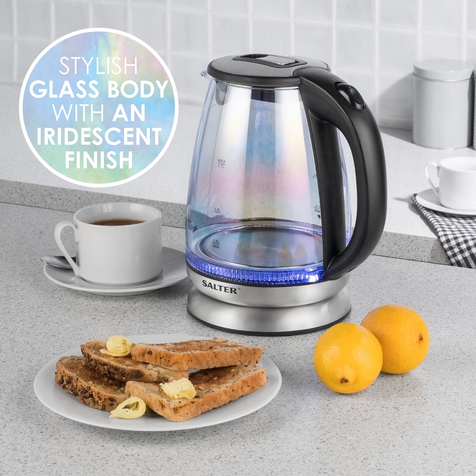 Salter Iridescent Glass Kettle With Blue To Red Dual Illumination - 1.7 Litre Home Office Garden | HOG-HomeOfficeGarden | online marketplace