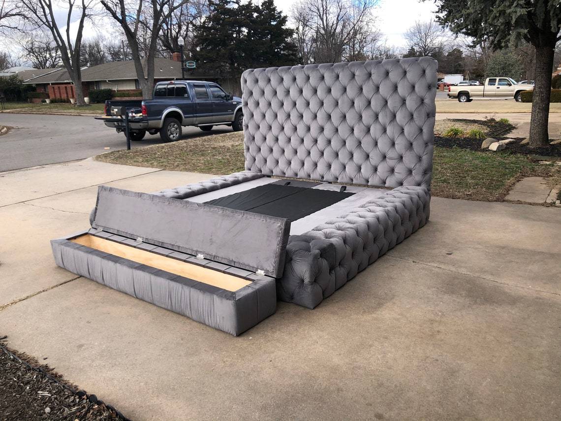 Tufted Platform King Bedframe & Upholstered Storage Bench Home Office Garden | HOG-HomeOfficeGarden | online marketplace