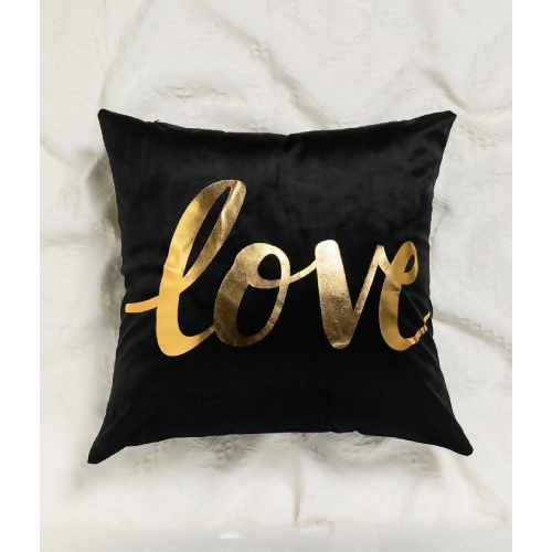 Black Velvet Love Pillow Gold