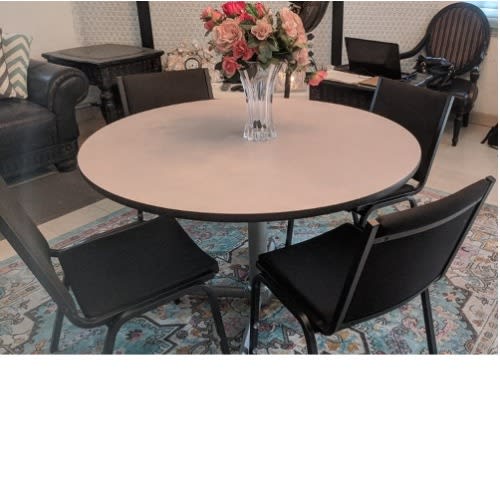 Virco Round Gray 48 Inch Café, Banquet, Dining Table With 4 Padded Chairs