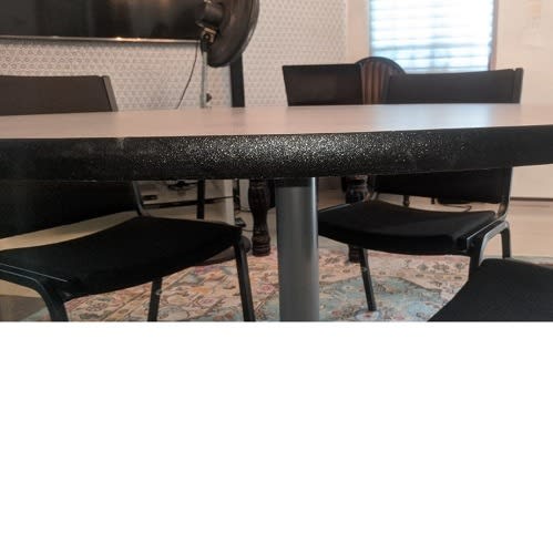 Virco Round Gray 48 Inch Café, Banquet, Dining Table With 4 Padded Chairs