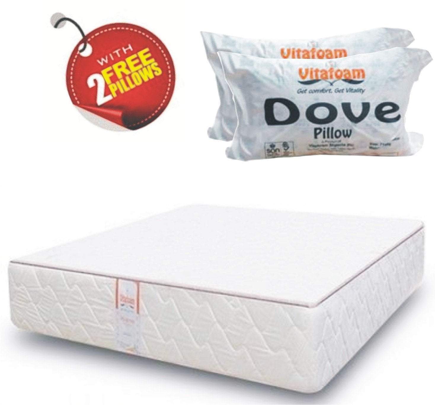 Vita Supreme Mattress + Free Pillows 75inch X 72inch X 8inch (6ft X 6ft X 8inch)