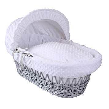 White Dimple Grey Wicker Moses Basket
