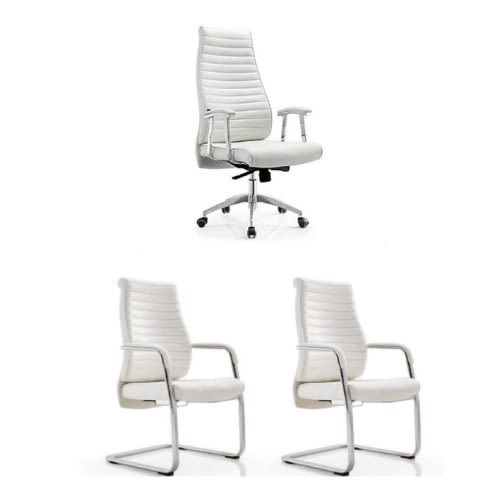 White Executive Swivel  & 2 Visitor Chair