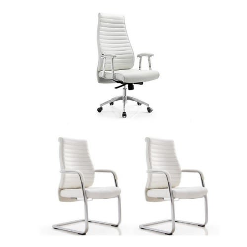 White Executive Swivel & 2 Visitor Chair